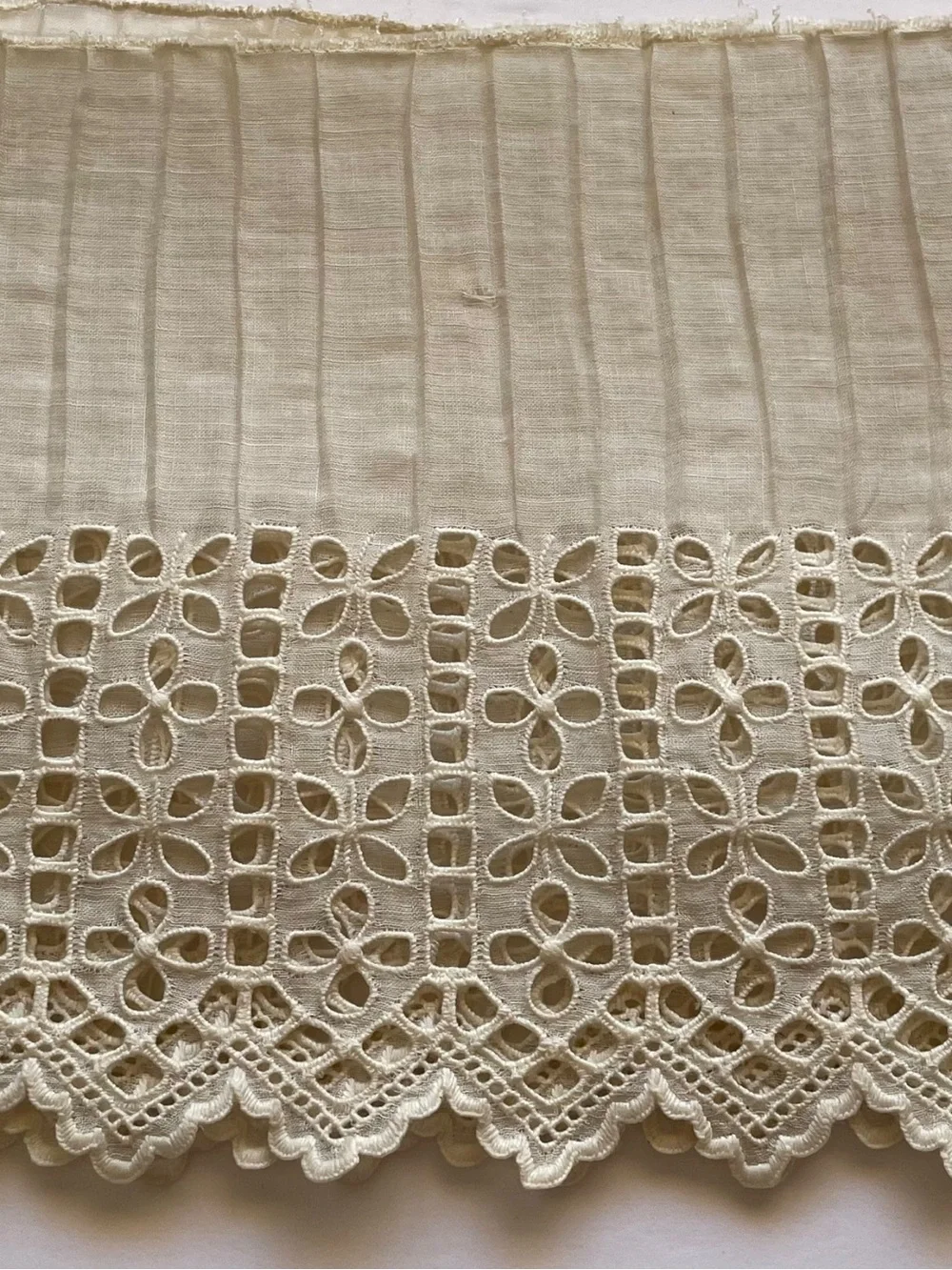 Antique Late 19th C Victorian Lace Trim Pleated Cotton Broderie Anglaise 36